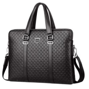 Black Patterned Leather Laptop Briefcase