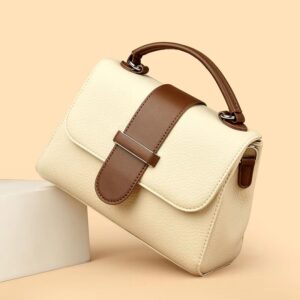 Cream and Brown Structured Handbag